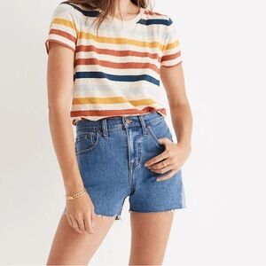 Madewell high rise button front medium wash denim shorts raw hem 27 casual jean